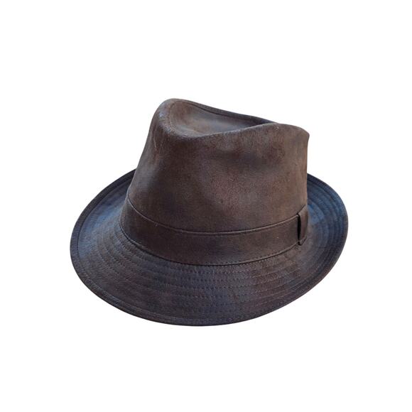 Henschel Distressed Brown Faux Leather Fedora Hat L Unisex Outdoor Style - Picture 11 of 16